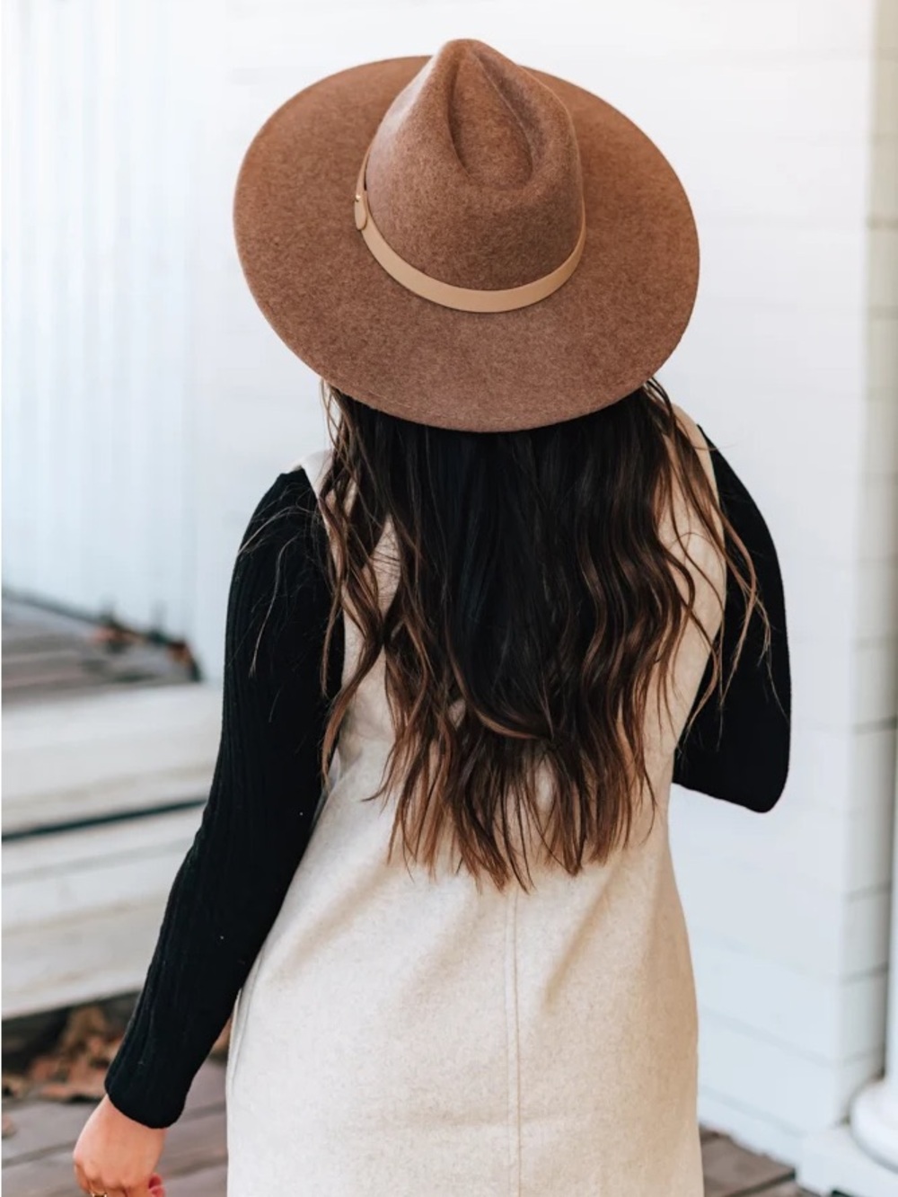 Brown Wool Fedora Hat with Tan Band - Women
